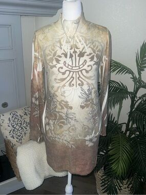 Vintage Y2K Daniel Benjamin Floral -Print Long Sleeve Tunic Sweater Dress